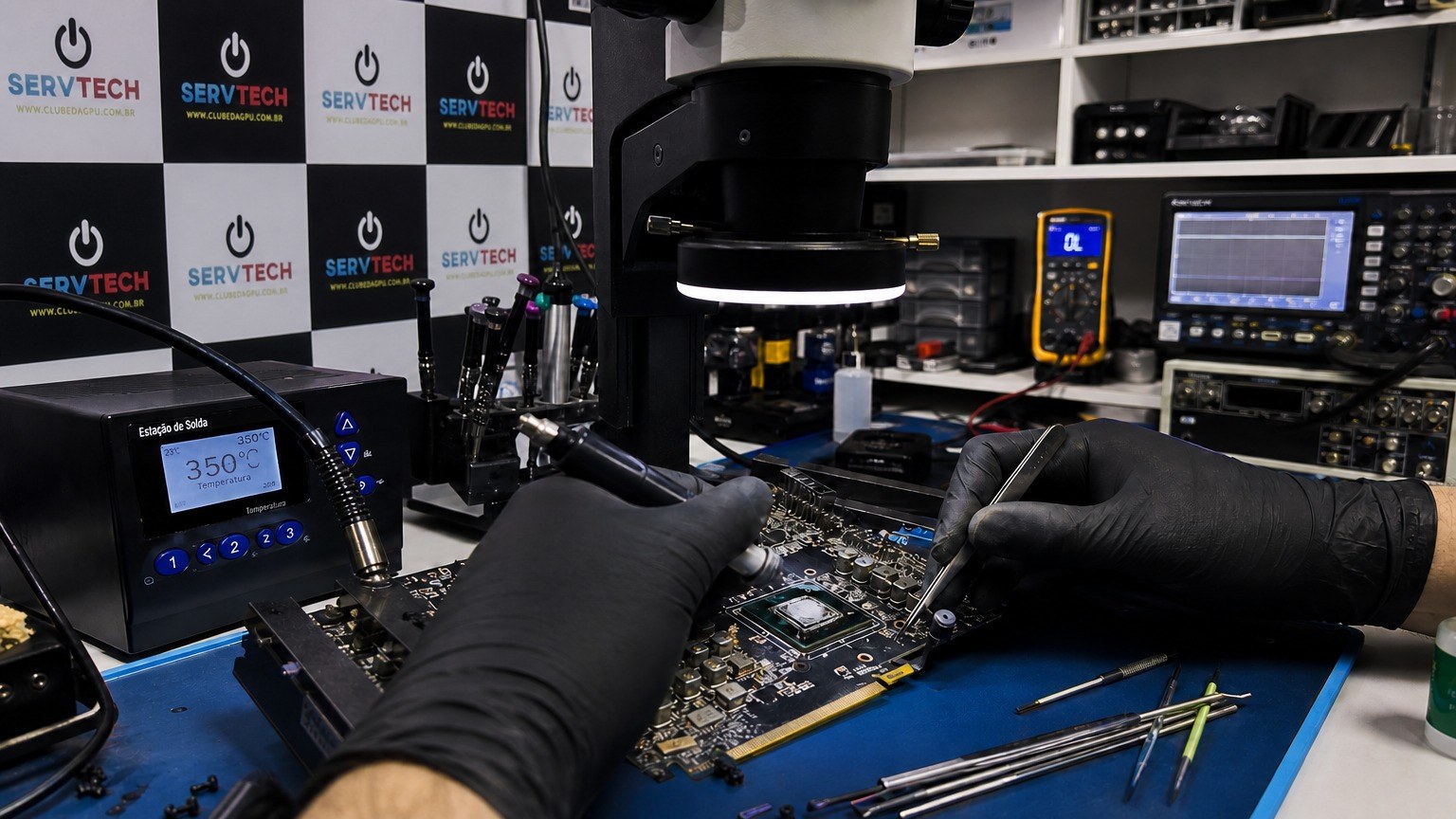Reparo de placa de vídeo com microssoldagem